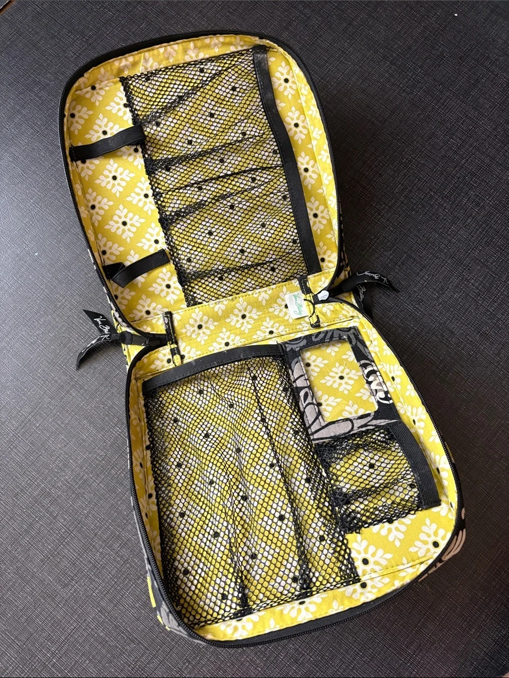 Vera Bradley Black Yellow Gray Floral Quilted Cosmetic Tote